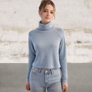 PAC Cares Blue Ribbed Cropped Sweater Size Small